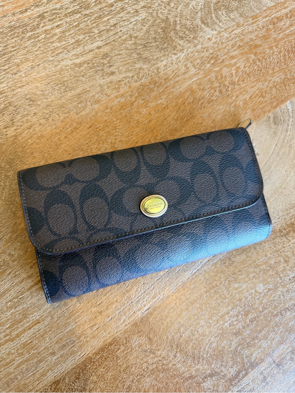 Coach Signature Slim Envelope Checkbook Wallet- classic brown coated canvas
